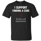 Sickle cell awareness Burgundy ribbon T Shirt Men Women Kids_Black