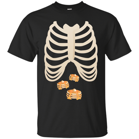 Pancakes Fans Lovers Tshirt Halloween Skeleton Rib Cage Xray_Black