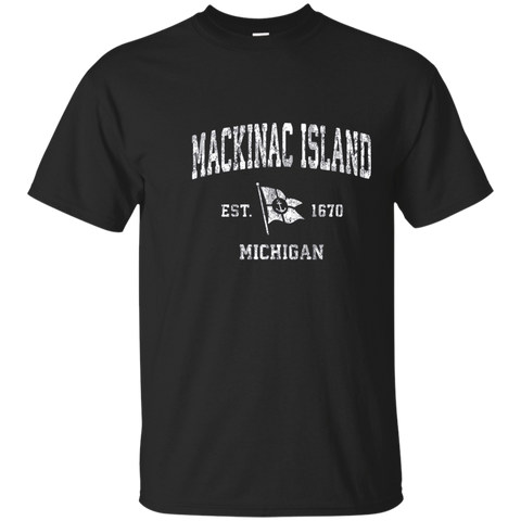 Mackinac Island Michigan Mi Vintage Boat Anchor Flag Tee