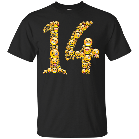 Funny 14 Year Old Cool 14th Birthday Emoji T-shirt Gifts_black=