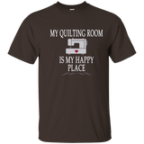 My Quilting Room Is My Happy Place T-shirt Quilt Gift Tee_Navy