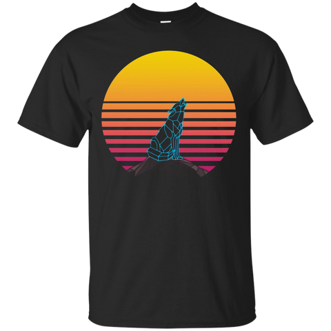 Synthwave Neon Retro Wolf T-shirt_Black