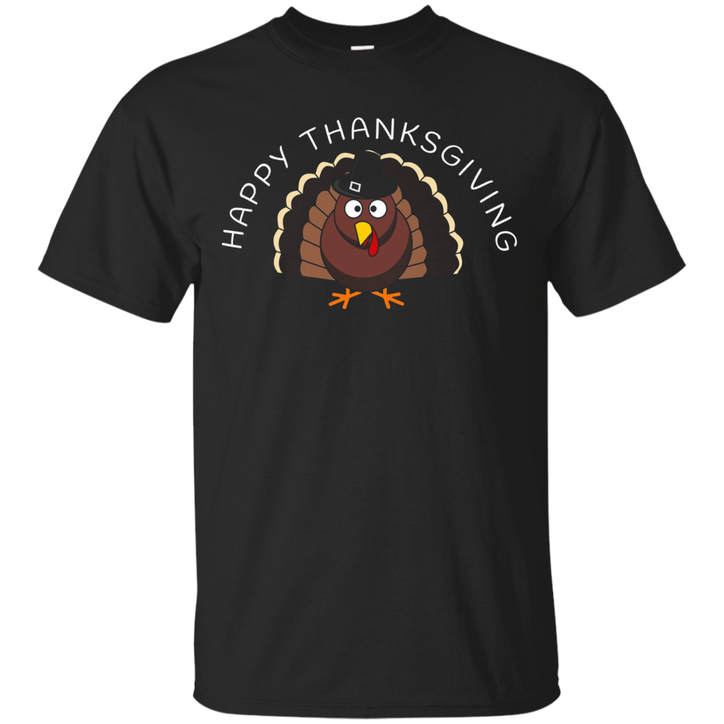 Happy Thanksgiving Turkey Pilgrim Hat Gobble Holiday T-shirt_black