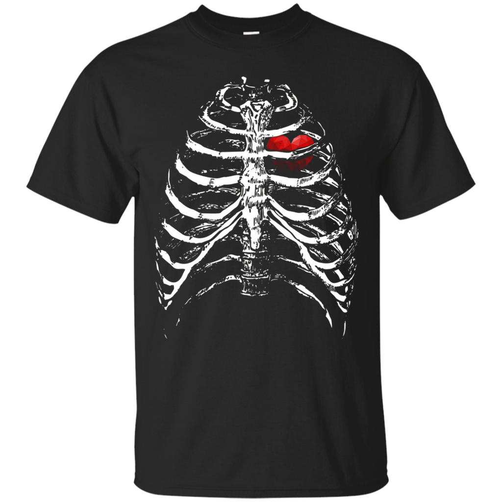 Skeleton Xray Rib Cage Bones Heart - Black Halloween T-Shirt_Black