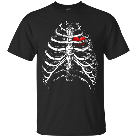 Skeleton Xray Rib Cage Bones Heart - Black Halloween T-Shirt_Black