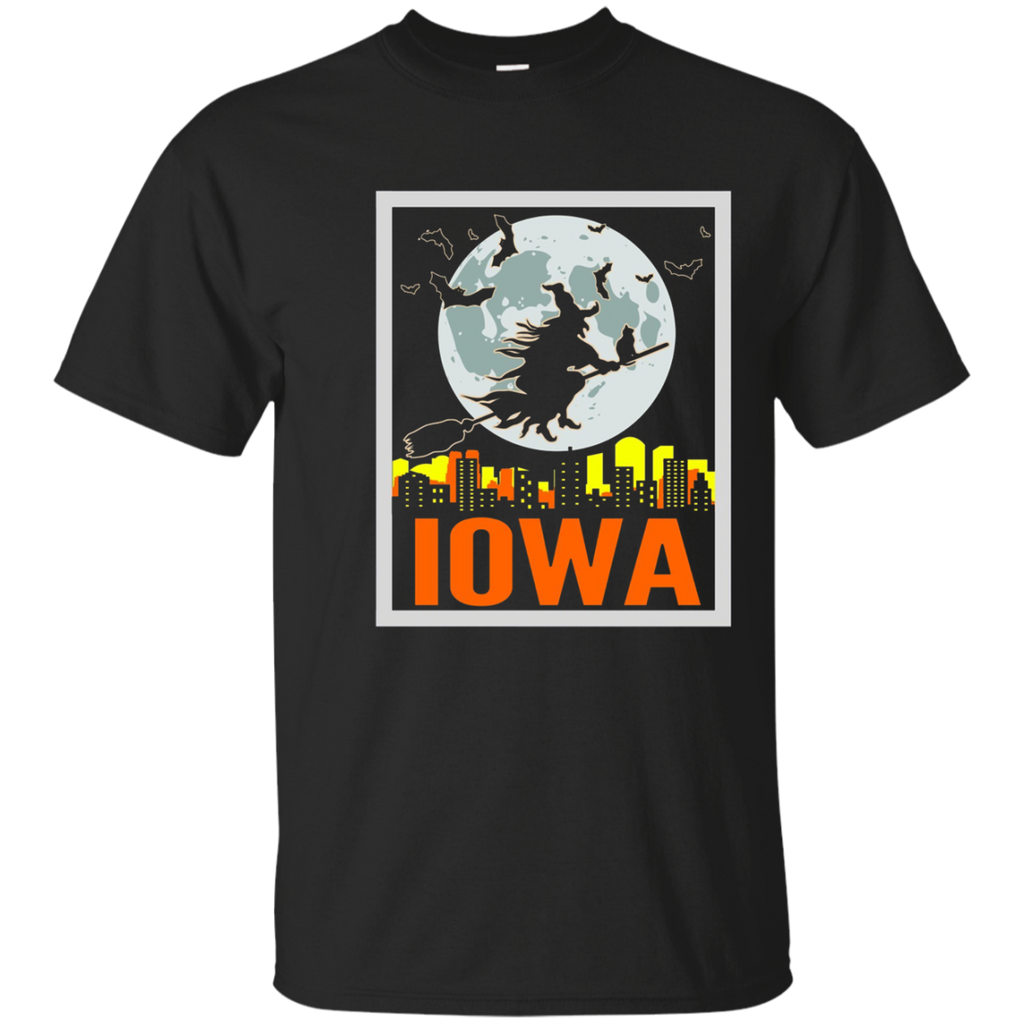 Retro IOWA Halloween Witch Eclipse Shirt Black Cat Broom_Navy