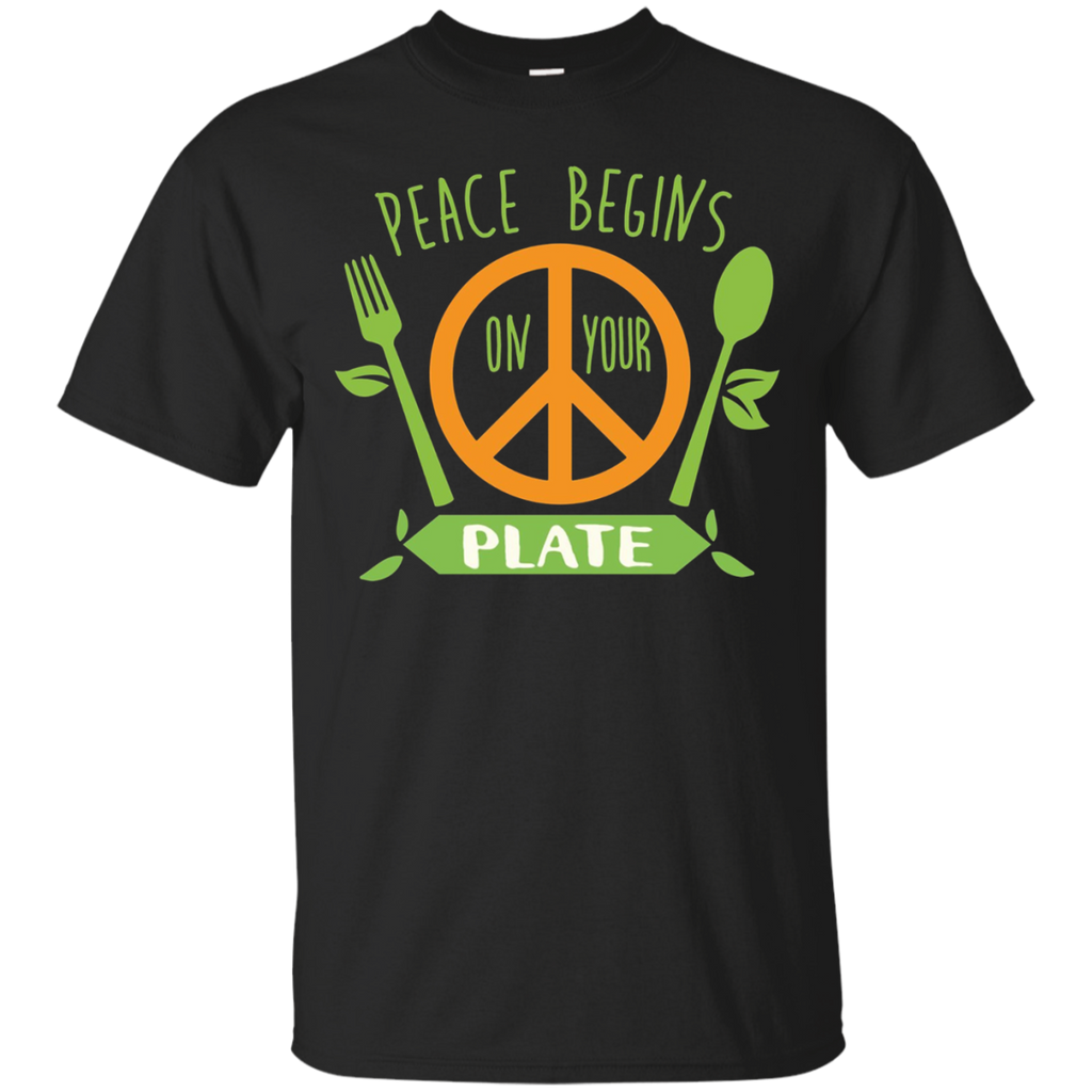 Peace Begins On Your Plate Vegan Vegetarian Gifts T-Shirt_Black