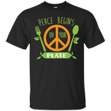 Peace Begins On Your Plate Vegan Vegetarian Gifts T-Shirt_Black