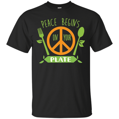 Peace Begins On Your Plate Vegan Vegetarian Gifts T-Shirt_Black
