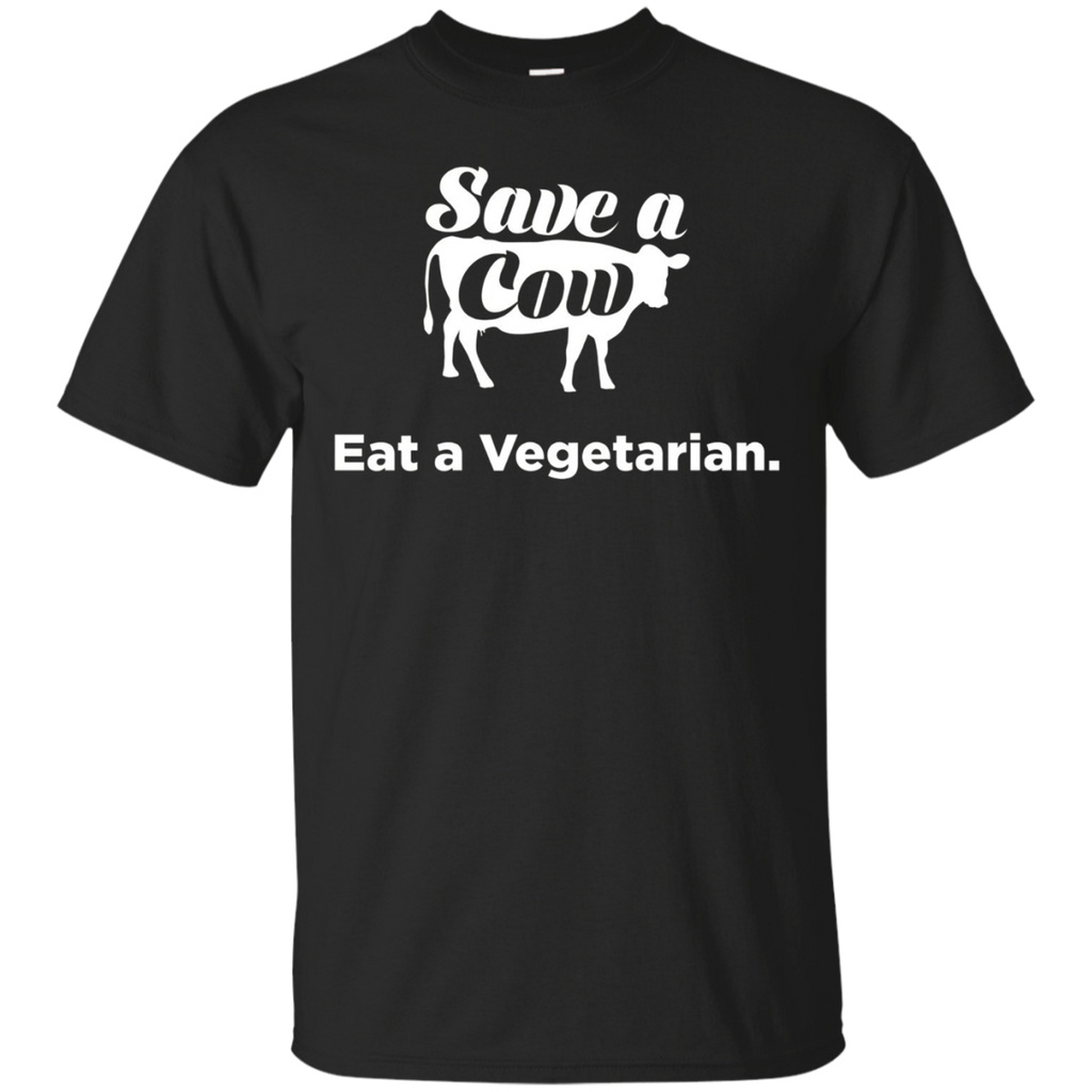 Save a Cow, Eat a vegetarian funny t-shirt_Black