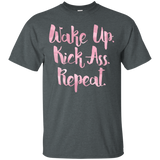 Wake Up Kick Ass Repeat Pink Brush Script Graphic T-Shirt_Black