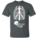 Womens Halloween Pregnancy Announcement Baby Boy Skeleton Shirt_Black