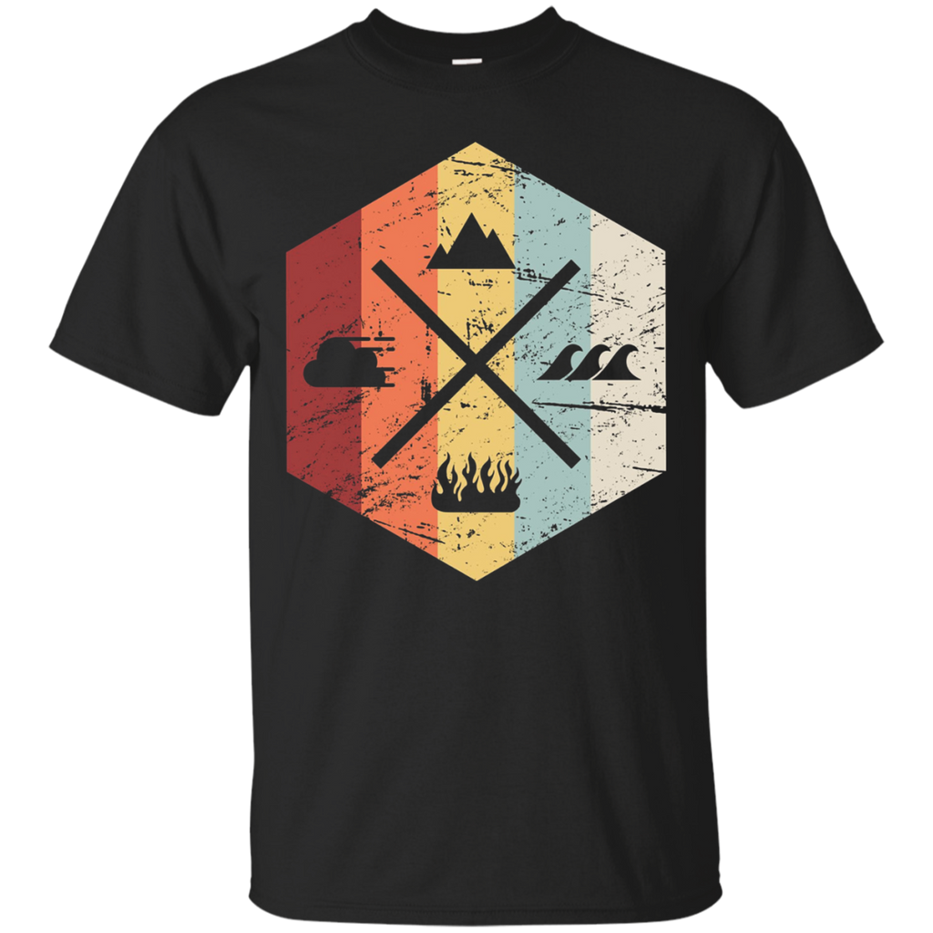 Retro Four Elements (Earth, Water, Fire, Air) T-Shirt_Black
