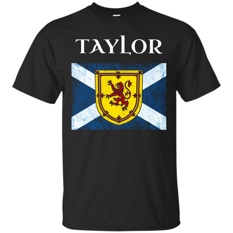 Taylor Scottish Clan Name T Shirt Coat Arms Lion Flag_Black