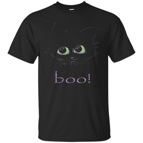 Handdrawn Black Cat Boo Halloween Teen Girl T Shirt_black=