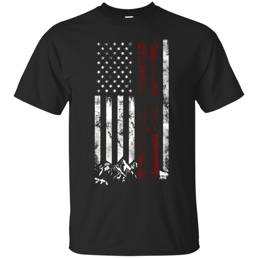 Ski US American Flag Skiing T Shirt_Black