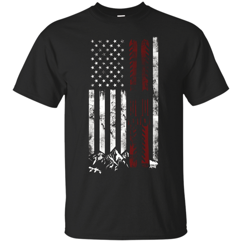 Ski US American Flag Skiing T Shirt_Black