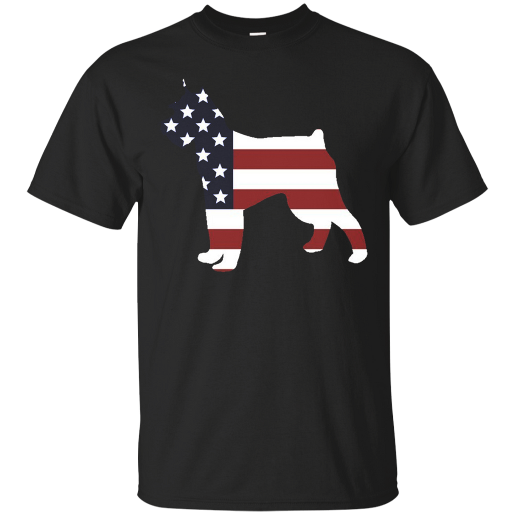 Patriotic American US Flag Fourth July Schnauzer dog T-shirt_Black