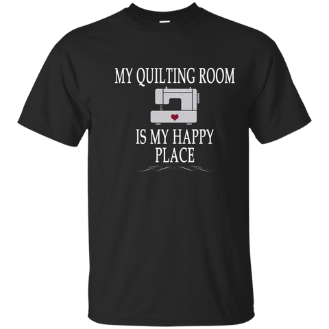My Quilting Room Is My Happy Place T-shirt Quilt Gift Tee_Navy