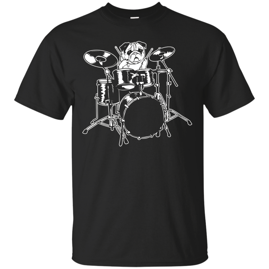 Original Pug Dog Playing The Drums Funny Shirt_Black