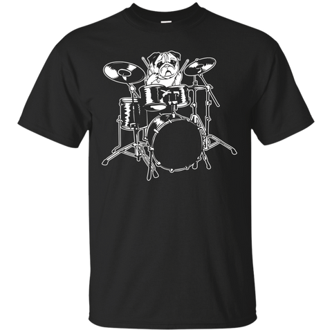 Original Pug Dog Playing The Drums Funny Shirt_Black