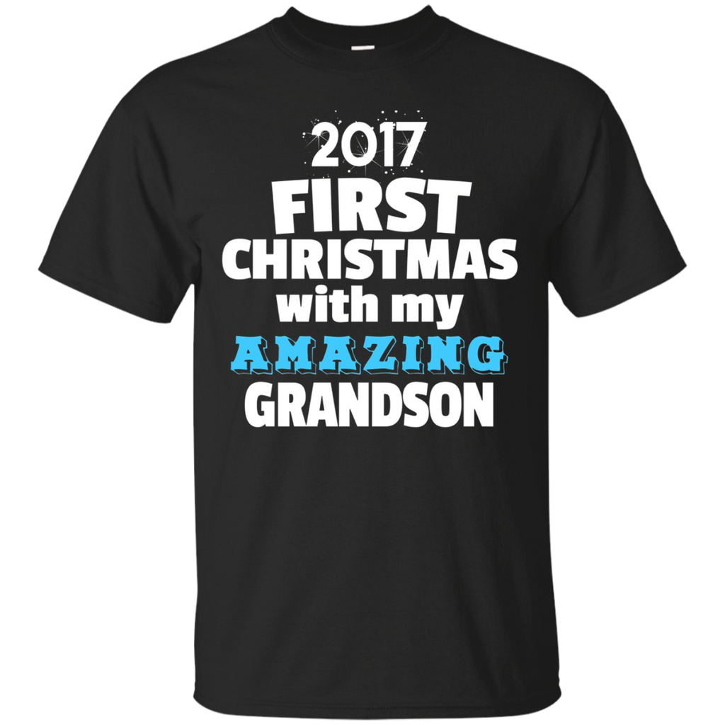 First Christmas With Grandson - Shirt For New Grandparents_black=