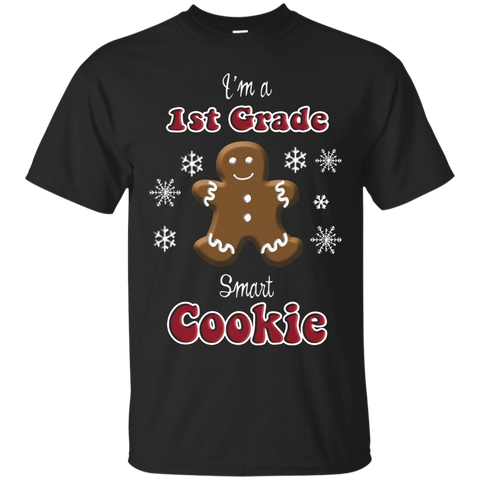 School Christmas T-shirt I'm A 1st Grade Smart Cookie_black=