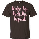 Wake Up Kick Ass Repeat Pink Brush Script Graphic T-Shirt_Black