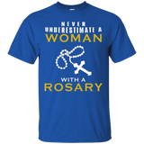 Womens Never Underestimate a Woman with a Rosary Shirt Christian_Black