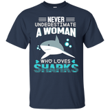 Womens Shark T-shirt Never Underestimate A Woman Who Loves Shark_Black