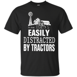 Farmer Gift - Easily Distracted By Tractors Tshirt_black=