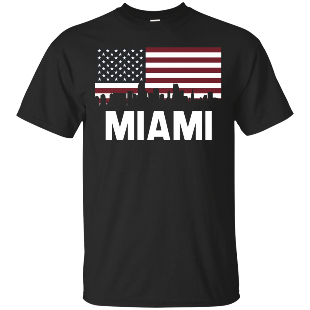 Miami FL American Flag Skyline T-Shirt_Black
