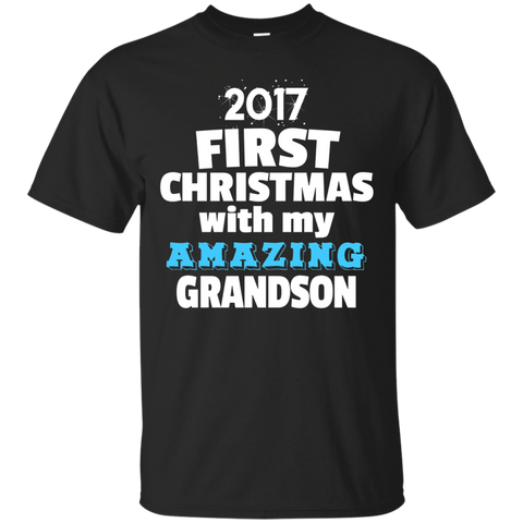 First Christmas With Grandson - Shirt For New Grandparents_black=