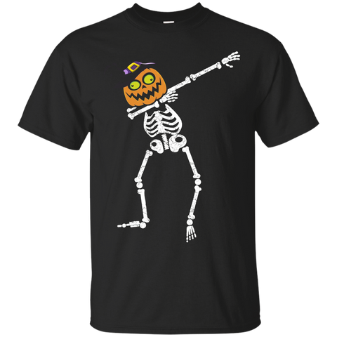 Dabbing Skeleton T Shirt Pumpkin Halloween Funny T Shirt_black