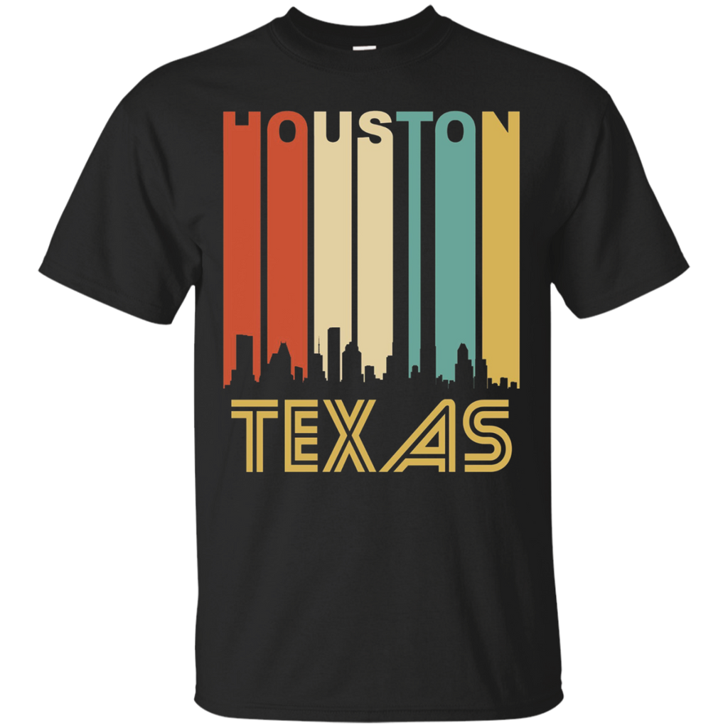 Retro 1970's Houston Texas Cityscape Downtown Skyline Shirt_Black