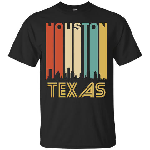 Retro 1970's Houston Texas Cityscape Downtown Skyline Shirt_Black