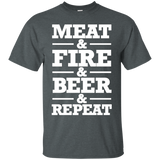 Barbecue Grill Meat Bbq T Shirt Meat & Fire & Beer & Repeat_black=