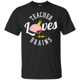 Funny Halloween Costume T-shirt Teacher Loves Brains Shirt_black=