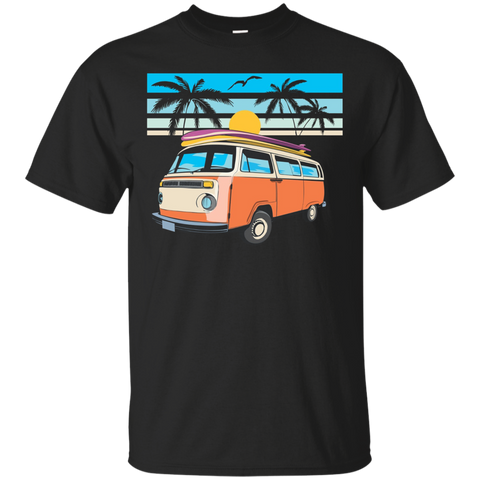 Vintage Surfer Van California Americana Tee Shirt_Black