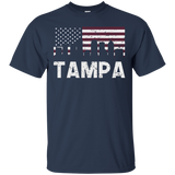 Tampa FL American Flag Skyline Distressed T-Shirt_Black