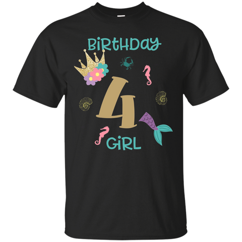 Mermaid 4th Birthday Shirt Birthday Girl T Shirt_Black