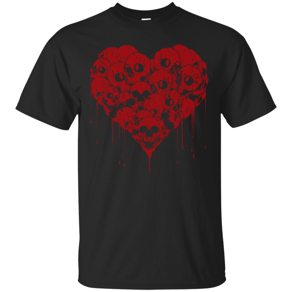 Skull Heart! Goth Dripping Blood T-Shirt_Black