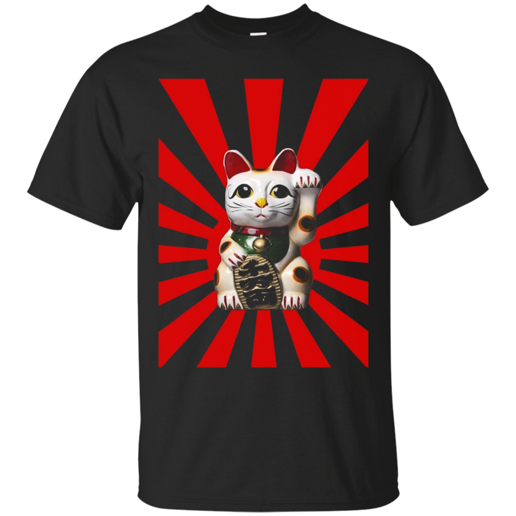 Sun Rays Good Luck Kawaii Japanese Lucky Cat T shirt_Black