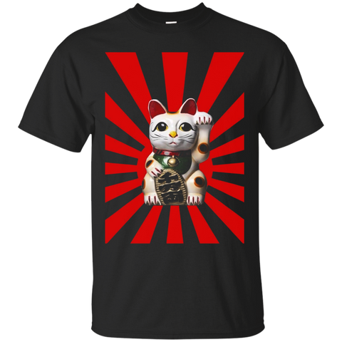 Sun Rays Good Luck Kawaii Japanese Lucky Cat T shirt_Black